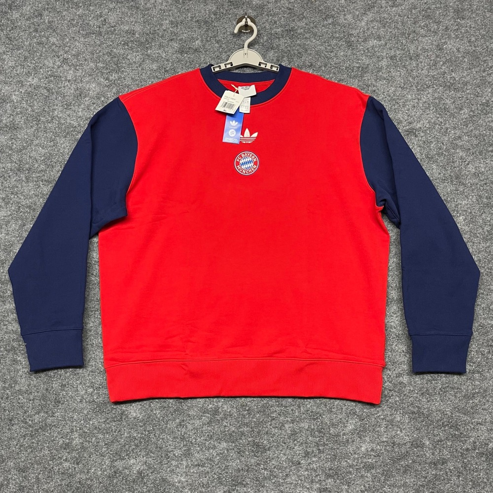 FC Bayern Munchen Sweatshirt Men XL Red Blue Adidas Crewneck Colorblock Fussball